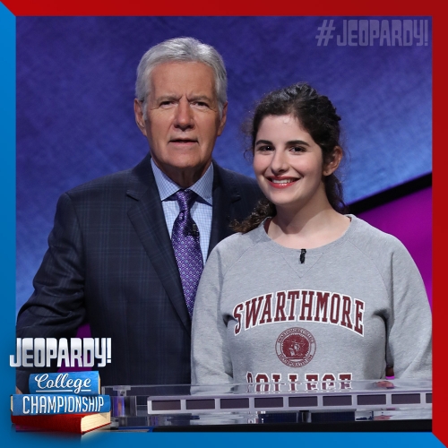 Rebecca Rosenthal ’20 and Alex Trebek on the Jeopardy! set